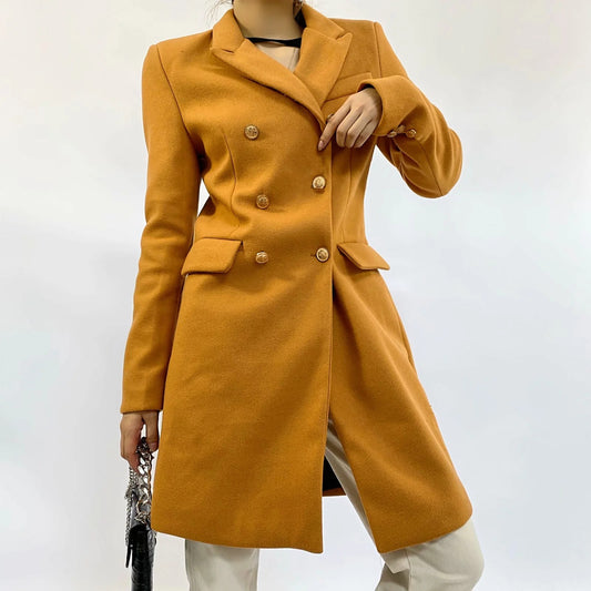 Abrigo de Lana Doble Botonadura Slim Fit Largo