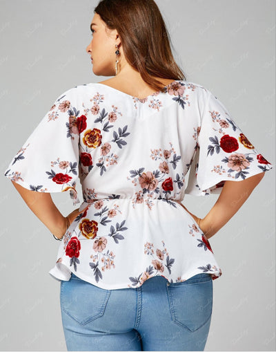 Blusa de Gasa con Mangas Acampanadas, Encaje Estampado y Perlas - Image 7