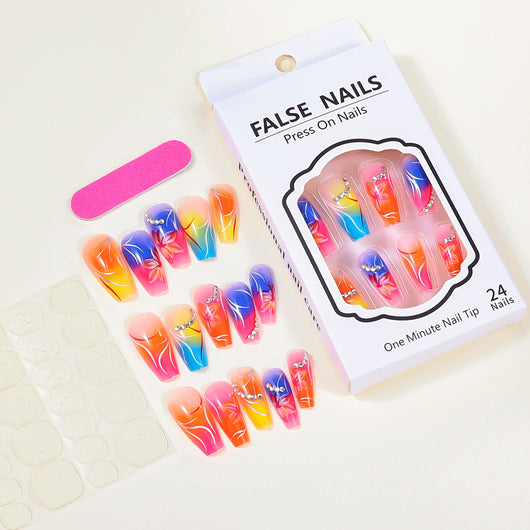 Uñas Postizas con Degradado Floral y Cristales Brillantes - Image 8