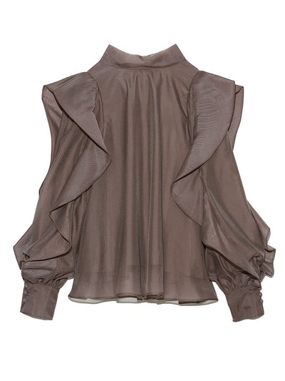 Blusa Chiffon con Cuello Alzado y Volantes Estampados - Image 15