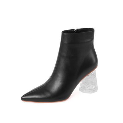 Botas Cortas Punta Fina Mujer Tacón Grueso Alto Estilo Retro - Image 2