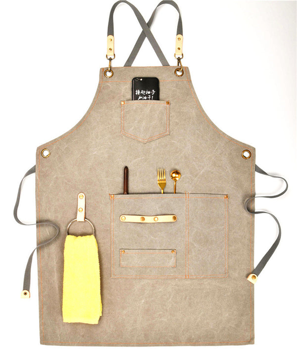Delantal de Trabajo Vintage Lona y Cuero - Estilo Artesanal