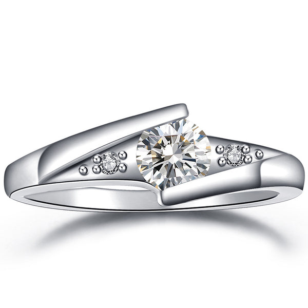 Anillo de Compromiso y Boda con Circonita AAA Baño Oro Blanco
