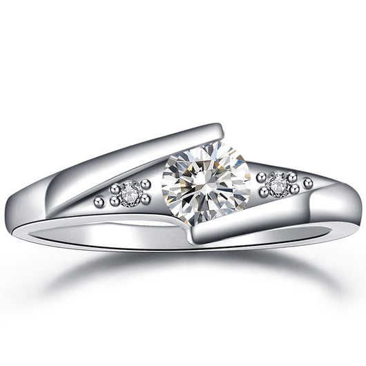 Anillo de Compromiso y Boda con Circonita AAA Baño Oro Blanco