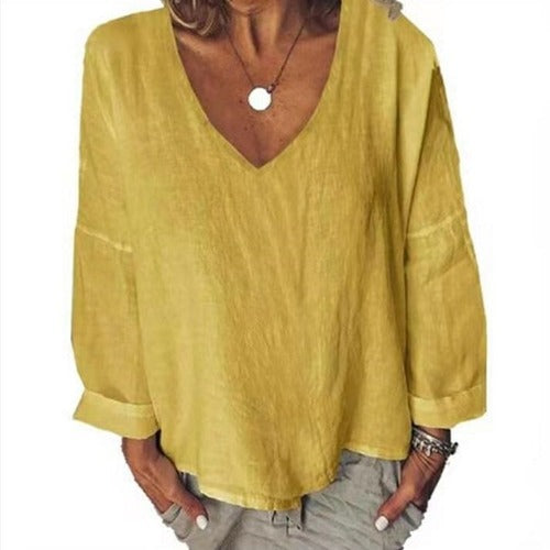 Camiseta Manga Larga Cuello V Colores Sólidos - Image 9