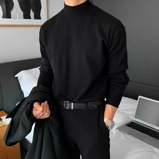 Suéter Mock Neck de Manga Larga Holgado para Hombre - Camiseta Base Casual