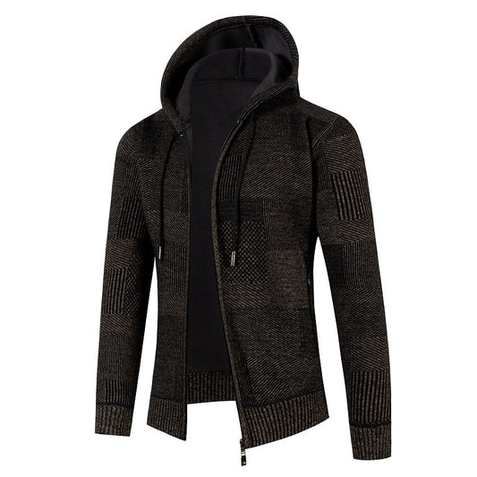 Chaqueta de Punto Slim con Capucha y Cuadros para Hombre - Image 2