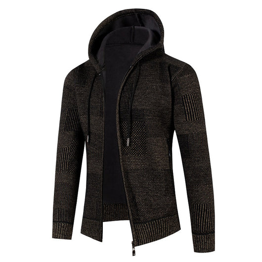 Chaqueta de Punto Slim con Capucha y Cuadros para Hombre - Image 2