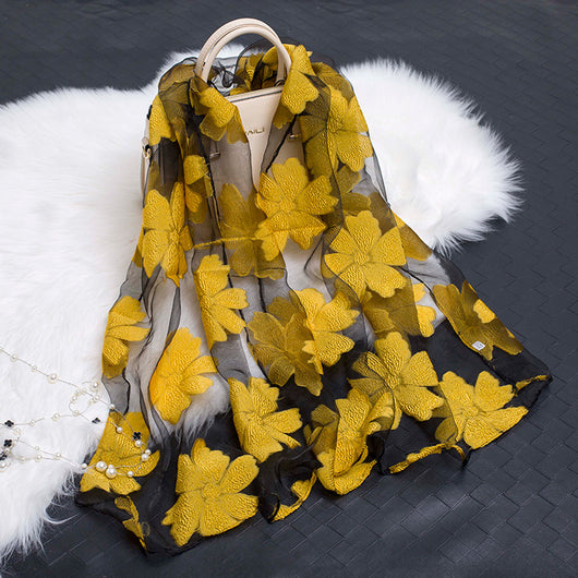 Pañuelo de Seda Estampado Flores Huecas - Diseño Elegante y Versátil - Image 29