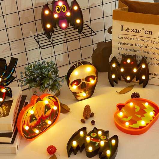 Luces LED Decorativas para Halloween - Figuras de Calabaza, Araña y Calavera