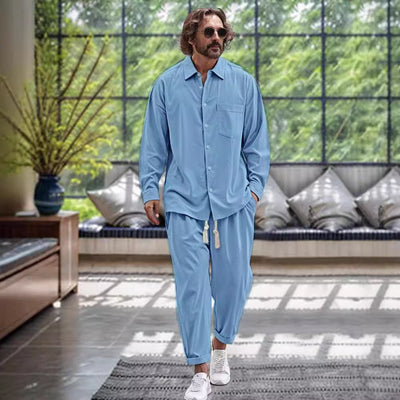 Conjunto de Dos Piezas: Camisa de Algodón y Lino + Pantalón Holgado de Manga Larga - Image 5