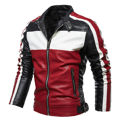 Chaqueta de Cuero Premium con Bloques de Color y Forro de Terciopelo - Image 8