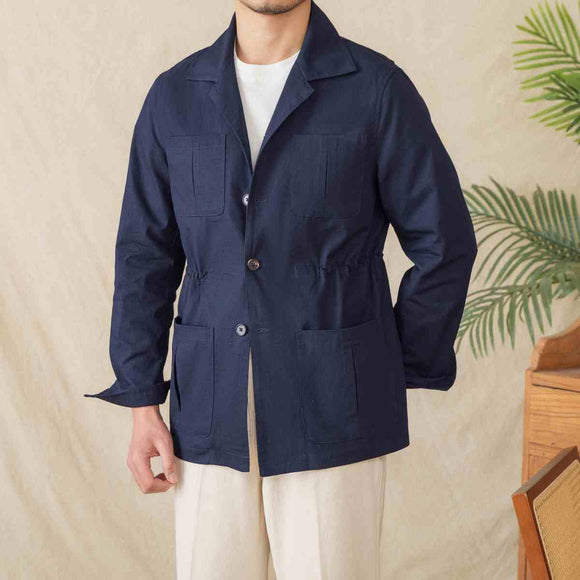 Chaqueta Casual de Algodón Ligero con Cuello Cubano y Estampado Cuadros