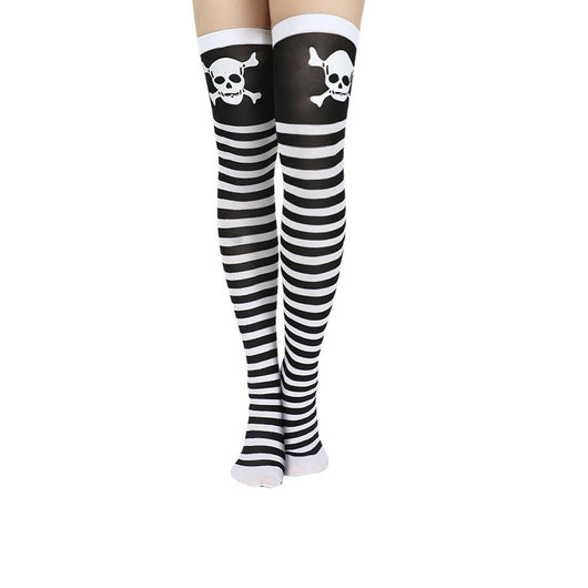 Medias Largas Hasta la Rodilla con Estampado Halloween - Telaraña, Murciélagos, Calaveras y Castillo - Image 48