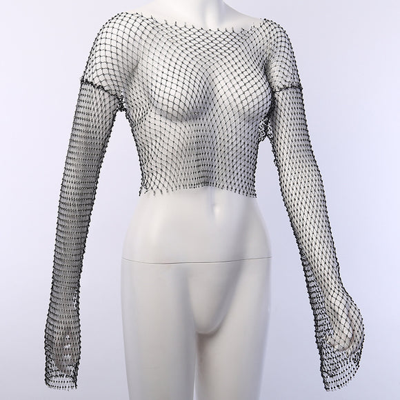 Blusa de Malla con Detalles Perforados y Cortes Estratégicos