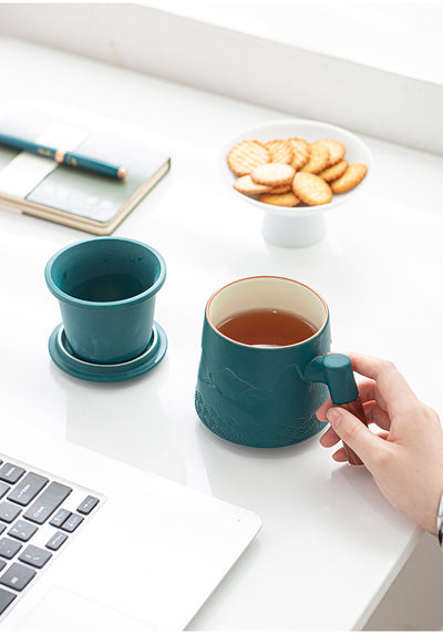 Taza Cerámica Ola del Océano con Asa de Madera y Tapa - Image 13