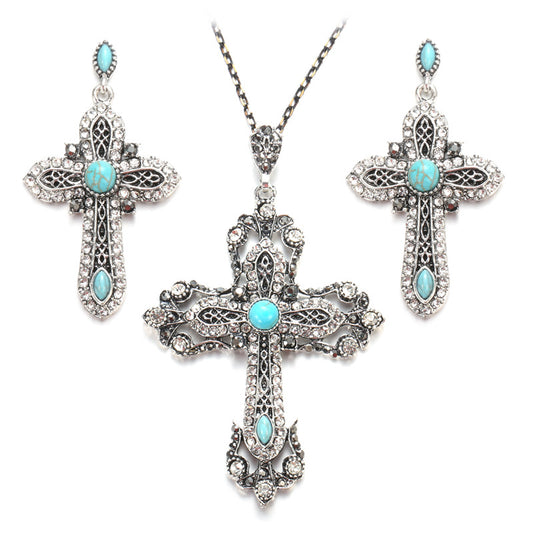 Conjunto de Joyería Retro Turquesa - Collar y Aretes
