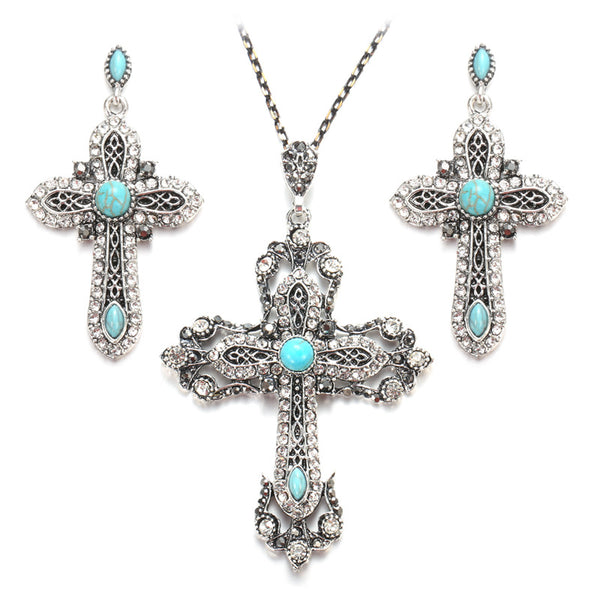 Conjunto de Joyería Retro Turquesa - Collar y Aretes