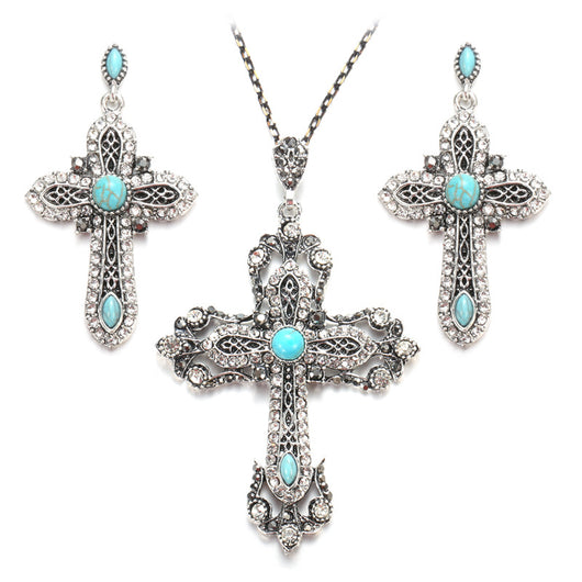 Conjunto de Joyería Retro Turquesa - Collar y Aretes
