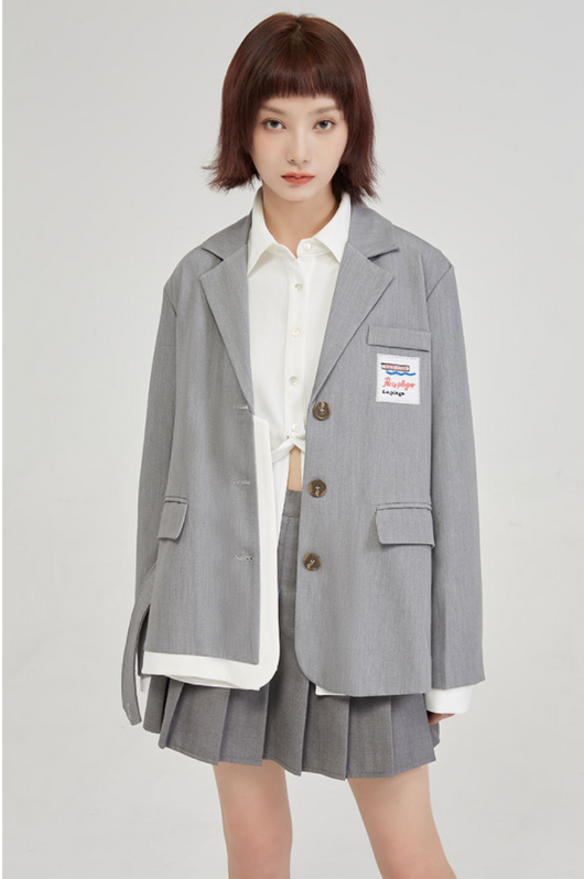 Blazer Gris Universitario para Mujer con Detalles de Contraste - Diseño Casual Sofisticado - Image 6
