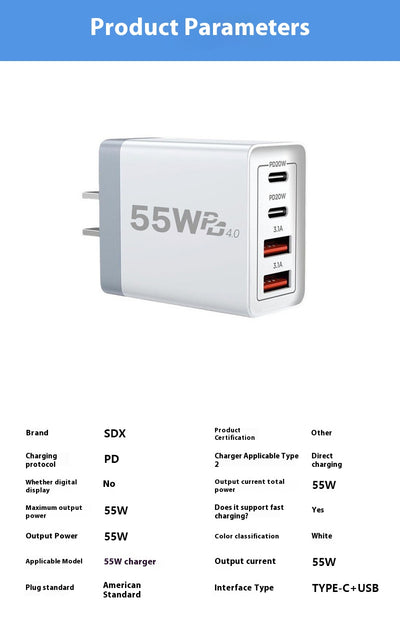 Cargador USB Multi-Puerto 55W - Carga Rápida para Múltiples Dispositivos - Image 8