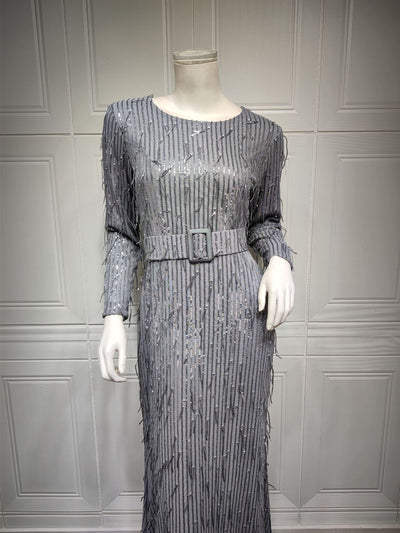 Vestido Musulmán Ajustado con Lentejuelas y Flecos - Image 13