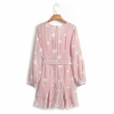 Blusa Escote V Manga Larga con Cintura Ajustable y Estampado Lunares - Image 16