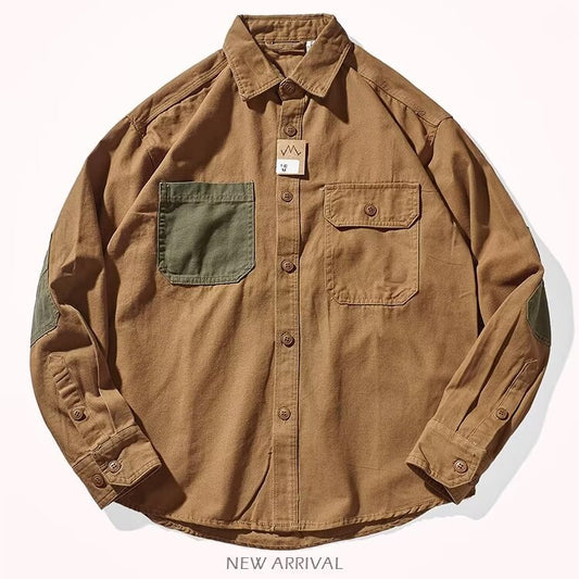 Camisa de Algodón Lavado para Hombre - Estilo Retro Casual con Mangas Largas - Image 2