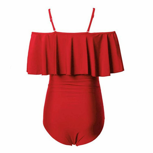 Traje de Baño Enterizo de Un Hombro con Volante Grande - Image 4