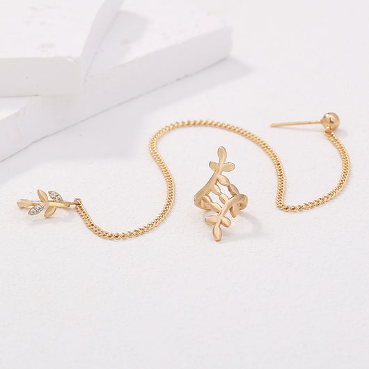 Conjunto de Joyas Danzantes Indias - Anillo Nasal, Aros y Cadena con Diseño de Hoja - Image 12
