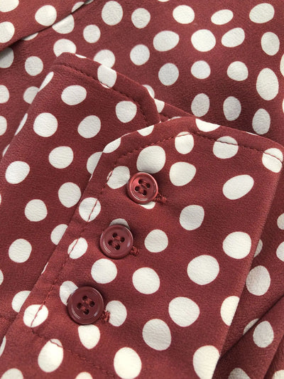 Camisa Vintage Burdeos con Lunares en Seda - Cuello Solapa Manga Larga - Image 21