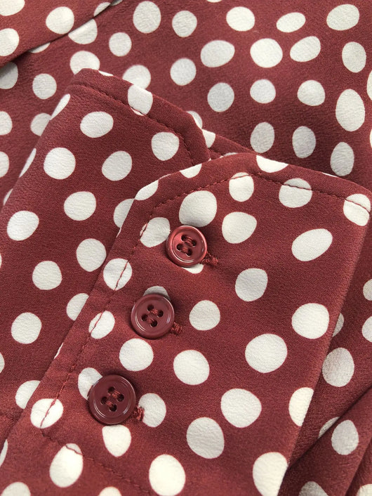 Camisa Vintage Burdeos con Lunares en Seda - Cuello Solapa Manga Larga - Image 21