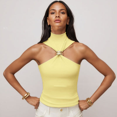 Blusa Dorada sin Mangas con Hombros Descubiertos y Tela Elástica - Image 13