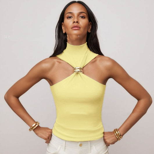 Blusa Dorada sin Mangas con Hombros Descubiertos y Tela Elástica - Image 13