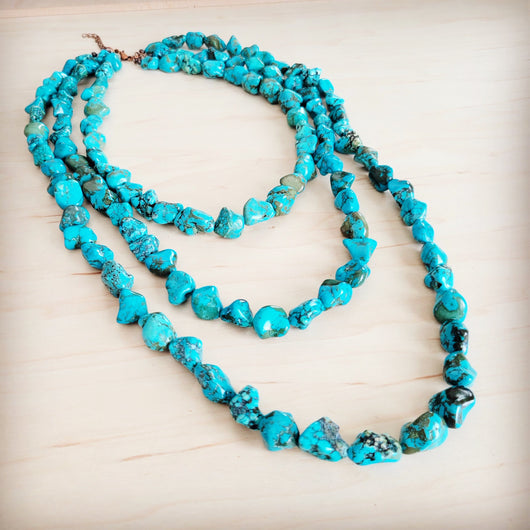 Genuine Blue Turquoise Triple Strand Necklace 259h