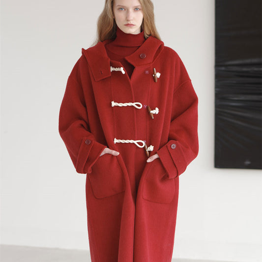 Abrigo de Lana Doble Faz Rojo Retro para Mujer
