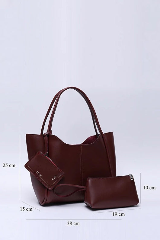 Bolso Burgundy SHK108 de Cuero Sintético para Mujer con Billetera y Neceser - Image 3