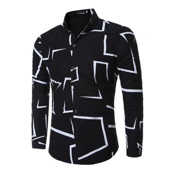 Camisa Casual de Manga Larga con Estampado Geométrico para Hombre