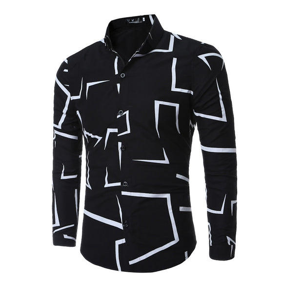 Camisa Casual de Manga Larga con Estampado Geométrico para Hombre
