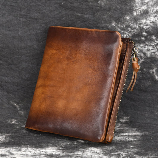 Billetera Retro de Cuero Genuino con Doble Cierre para Hombre - Image 2