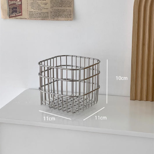 Canasta Organizadora de Acero Inoxidable Plateado para Escritorio - Image 3