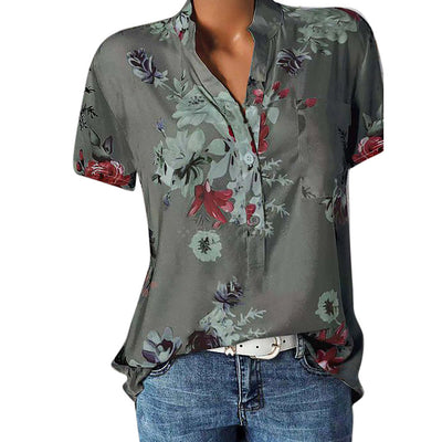 Blusa Estampada de Flores con Cuello en V y Manga Corta - Image 6