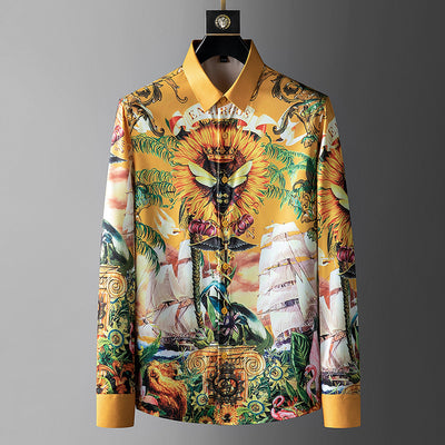 Camisa Estampada Manga Larga para Hombre - Diseño Moderno sin Planchado