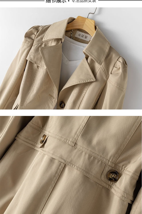Abrigo Trench Coat Mujer Primavera Otoño Estilo Coreano Ajustado Largo