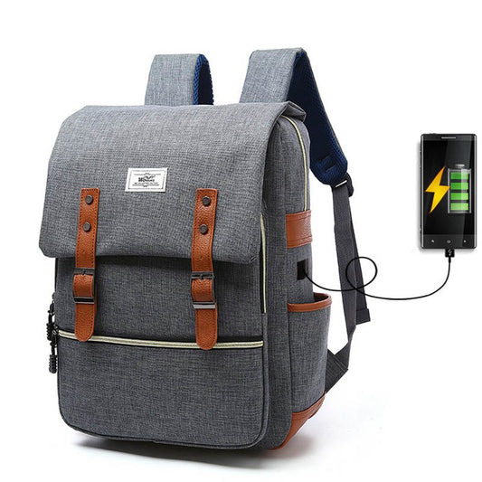 Mochila Vintage de Lona Unisex con Puerto USB para Laptop y Viaje