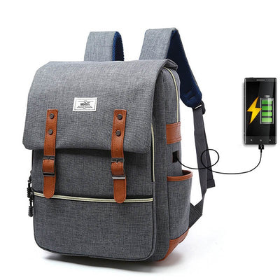 Mochila Vintage de Lona Unisex con Puerto USB para Laptop y Viaje