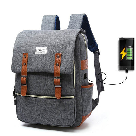 Mochila Vintage de Lona Unisex con Puerto USB para Laptop y Viaje