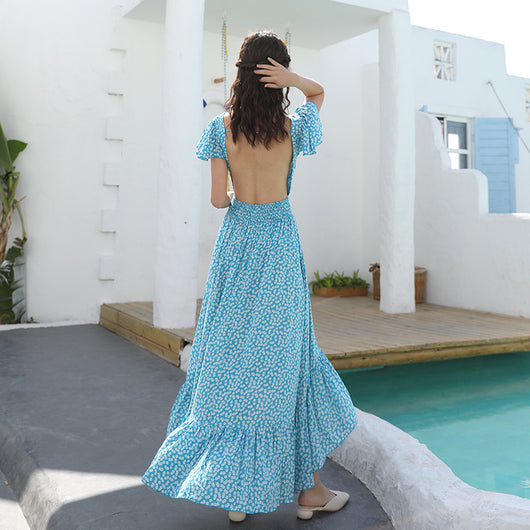 Vestido Largo de Playa Azul Hada Espalda Descubierta Sexy - Image 5