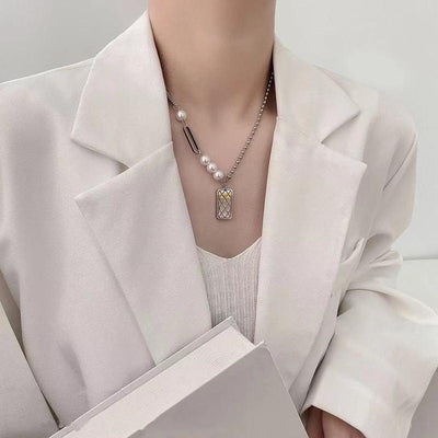 Collar Vintage Cuadros Franceses con Perlas Estilo Hepburn Elegante - Image 9