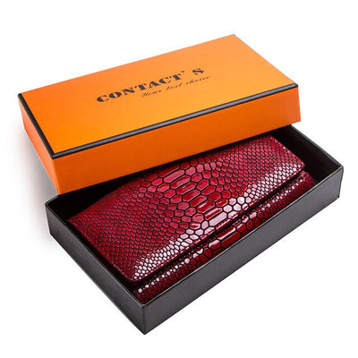 Billetera de Lujo Pochette Mujer Cuero Genuino Patrón Serpiente Cartera Larga - Image 9